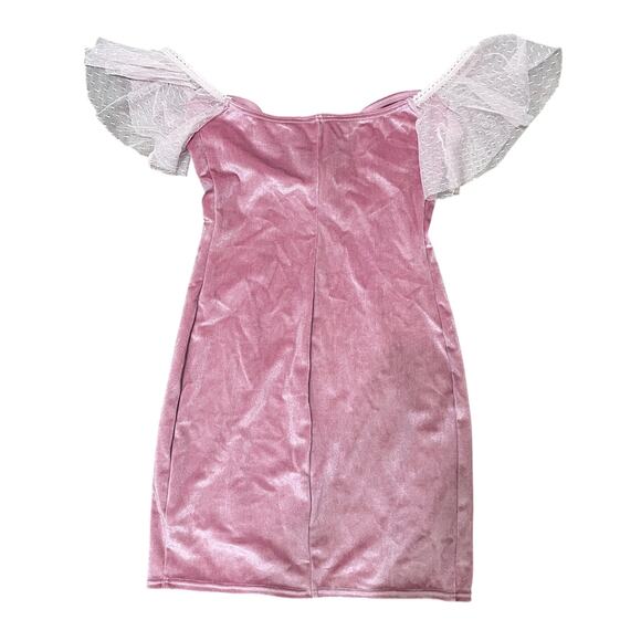 Sugar Thrillz Pink Velvet Mini Dress w/ Lace Sleeves – Size Small - Picture 2 of 7